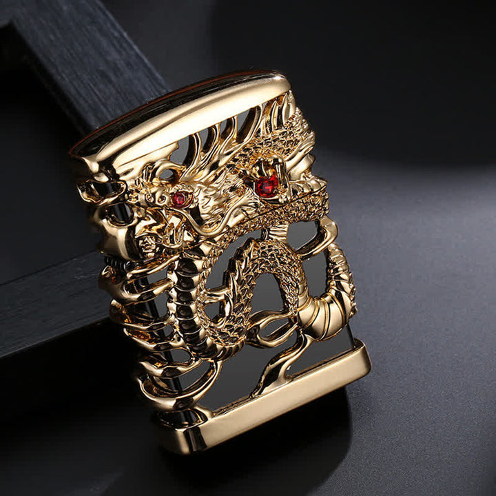 Carving Domineering Dragon Refillable Kerosene Lighter - Black - image 0
