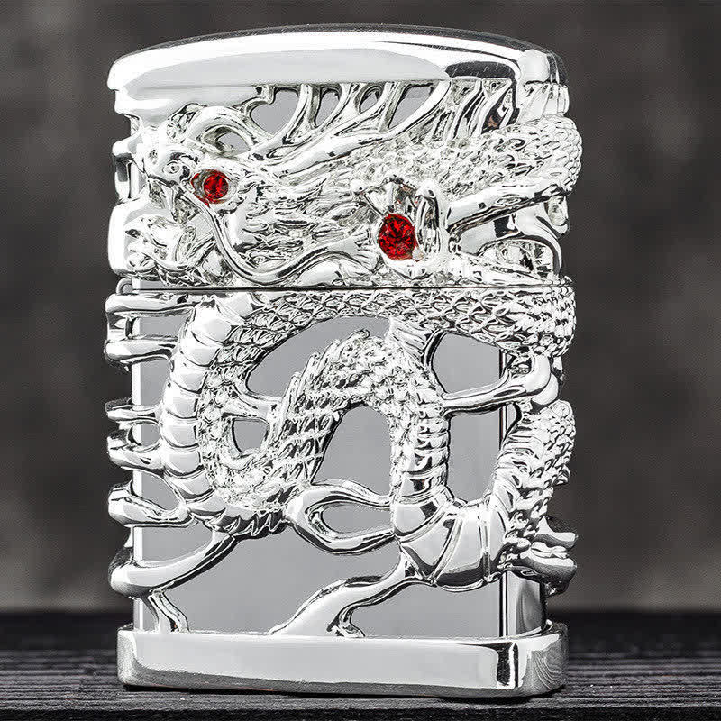 Carving Domineering Dragon Refillable Kerosene Lighter - Silver - image 8