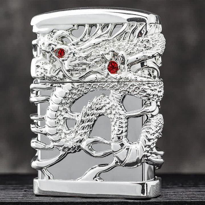 Carving Domineering Dragon Refillable Kerosene Lighter - Silver - image 8
