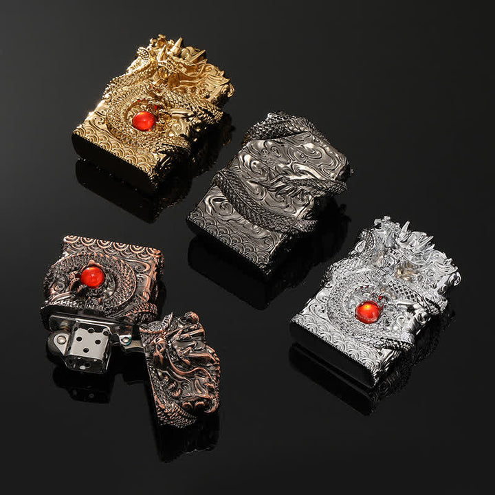 Retro Carved Dragon Design Refillable Kerosene Lighter - image 1