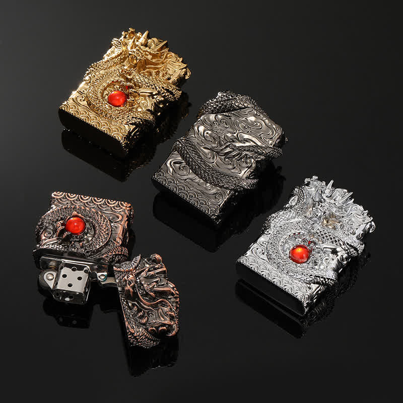 Retro Carved Dragon Design Refillable Kerosene Lighter - image 1