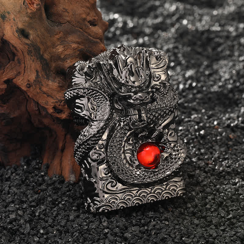 Retro Carved Dragon Design Refillable Kerosene Lighter - Black - image 13