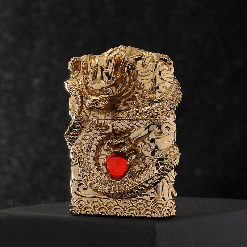 Retro Carved Dragon Design Refillable Kerosene Lighter - image 3
