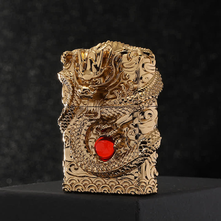 Retro Carved Dragon Design Refillable Kerosene Lighter - image 3