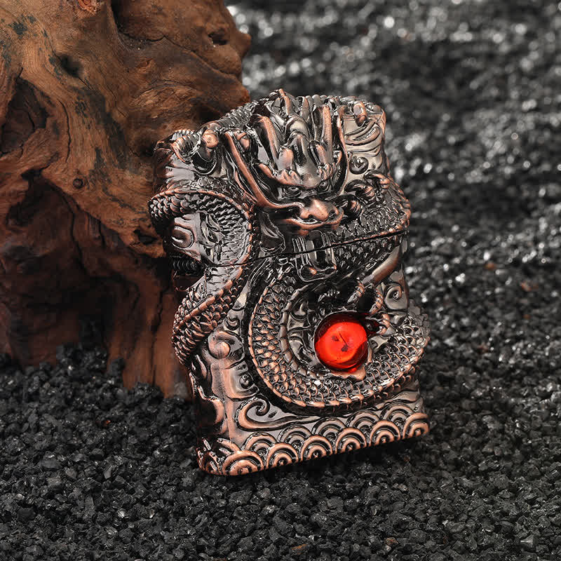 Retro Carved Dragon Design Refillable Kerosene Lighter - Red Bronze - image 9