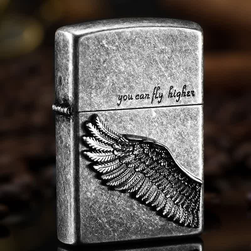 Flying Angel Wings Refillable Kerosene Lighter - Antique Silver - image 2