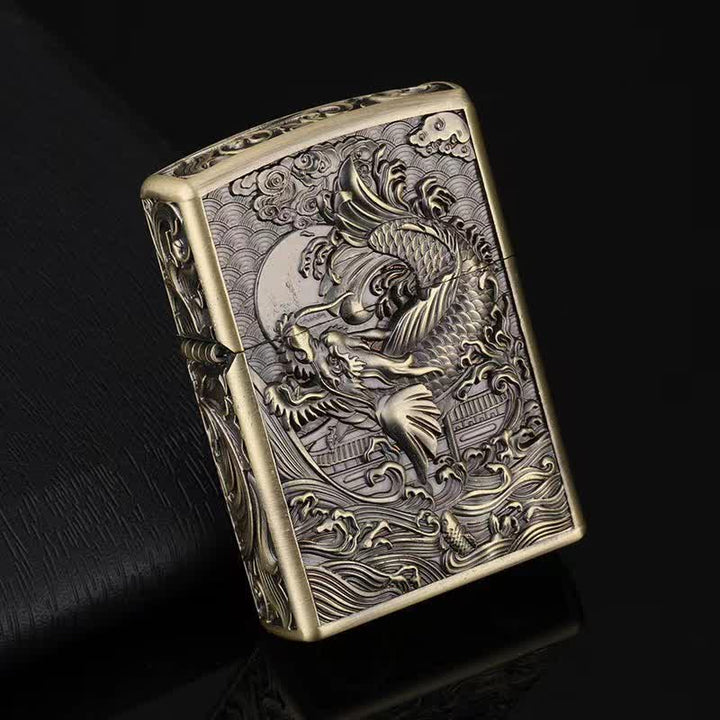 Dragon Fish Relief Refillable Kerosene Lighter - Bronze - image 0