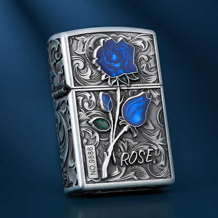 Portable Rose Flowers Refillable Kerosene Lighter - Antique Silver - image 8
