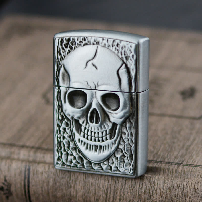 Large Skull Head Design Refillable Butane Lighter - Silver - image 9