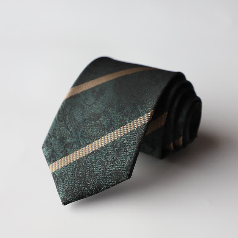 Men's Striped & Paisley Pattern Business Accessories Necktie - Dark Green - image 2