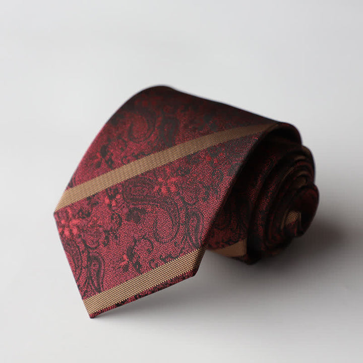Men's Striped & Paisley Pattern Business Accessories Necktie - Burgundy - image 1