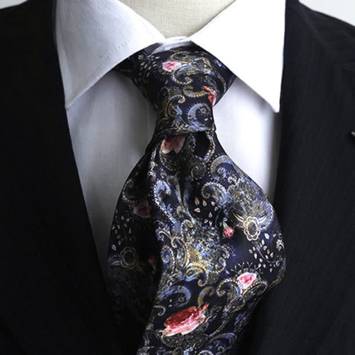 Men's Fantasy Navy & Red Floral Printed Necktie - image 1