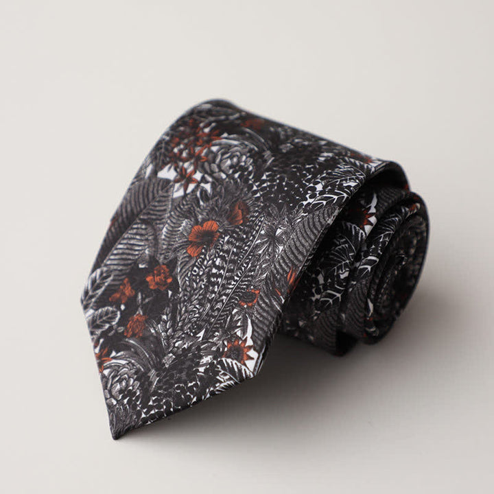 Men's Black Thistles & Dark Red Flowers Suit Necktie - Black & Dark Red - image 0