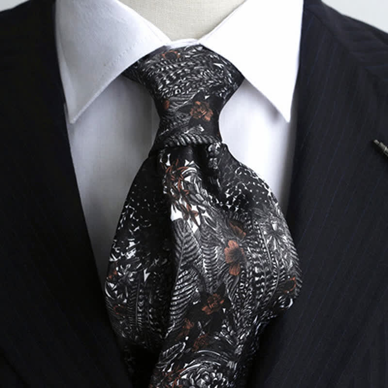 Men's Black Thistles & Dark Red Flowers Suit Necktie - image 1