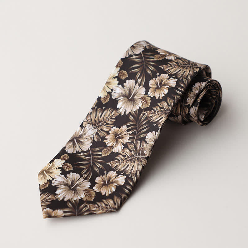 Men's Black & Tan Delicate Floral Pattern Necktie - image 1