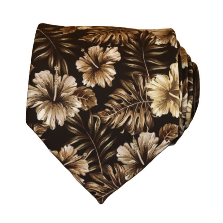 Men's Black & Tan Delicate Floral Pattern Necktie - image 2