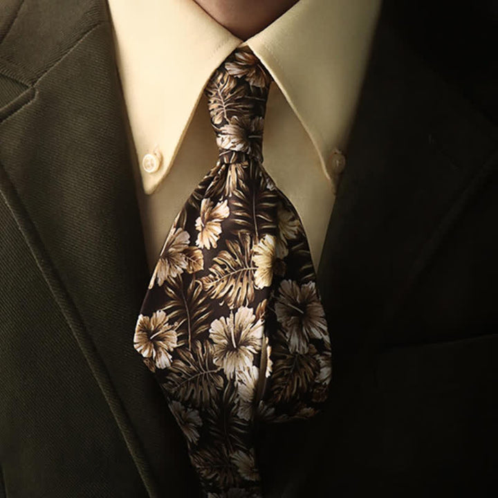 Men's Black & Tan Delicate Floral Pattern Necktie - Black & Tan - image 0