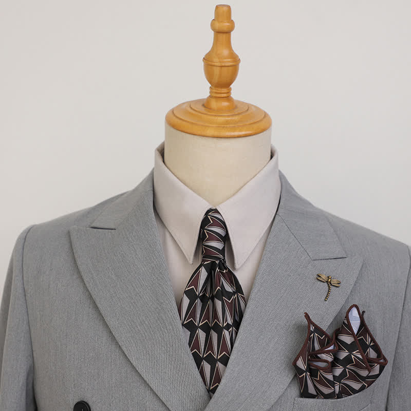 Men's Black & Brown Geometric Motifs Design Necktie - image 1