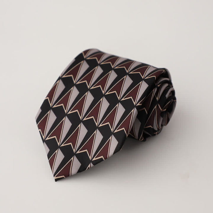 Men's Black & Brown Geometric Motifs Design Necktie - Black & Brown - image 0
