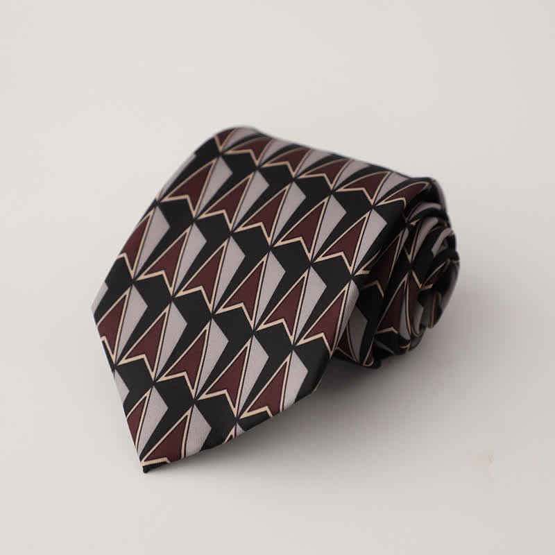 Men's Black & Brown Geometric Motifs Design Necktie - Black & Brown - image 0