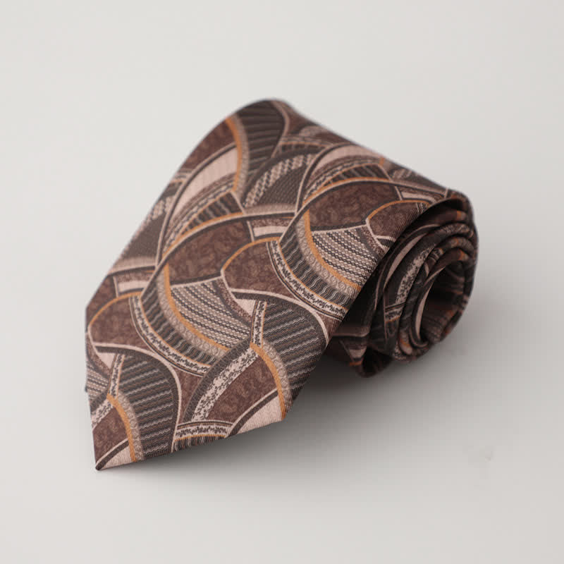 Men's Brown Abstract Geometric Pattern Necktie - Brown - image 0