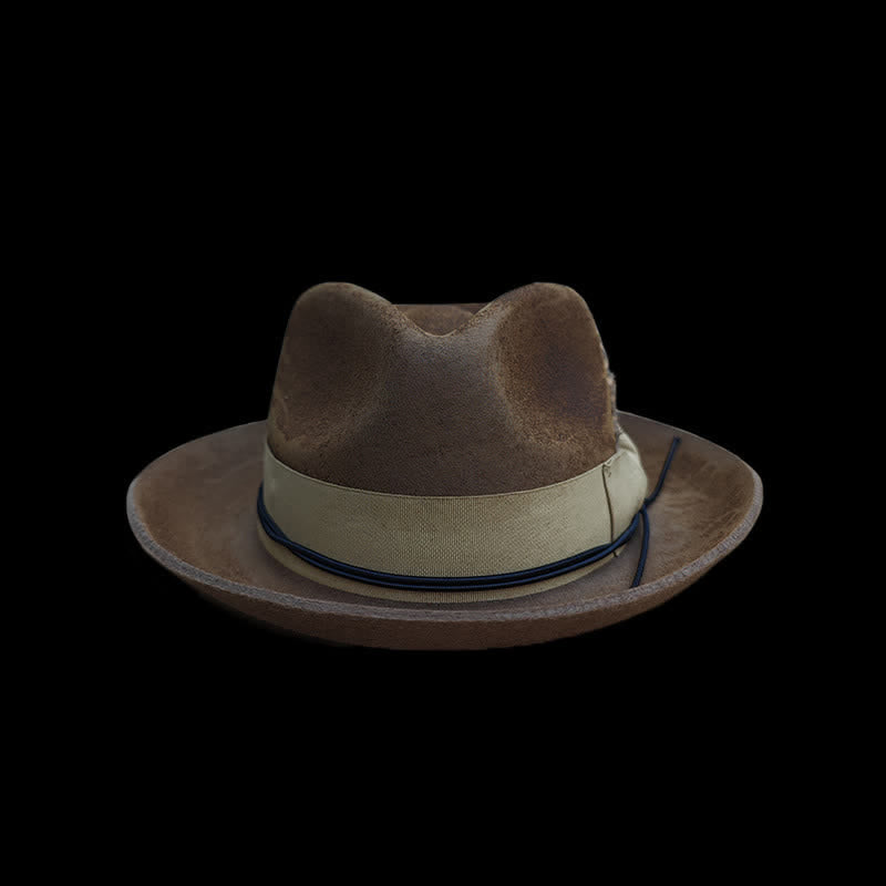 Camel Distressed Feather Decoration Felt Cowboy Hat - image 2