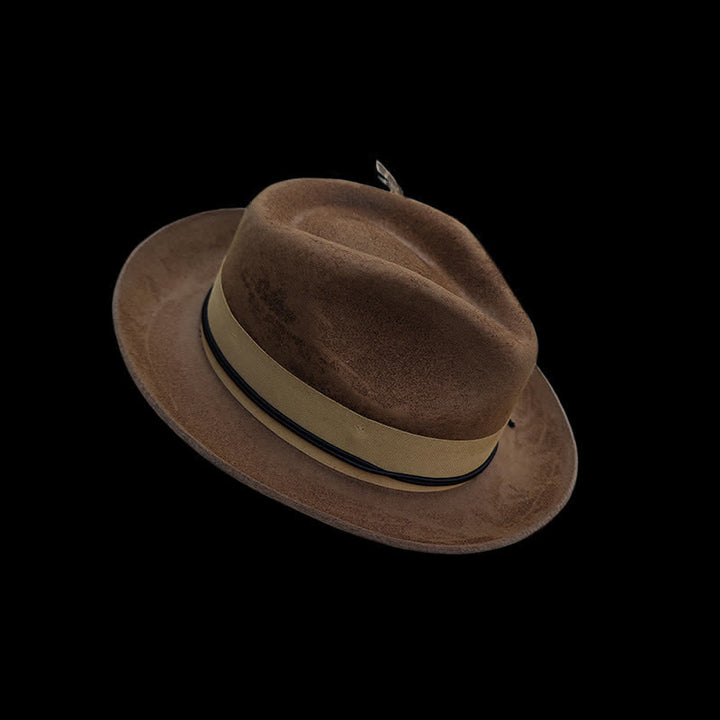 Camel Distressed Feather Decoration Felt Cowboy Hat - image 4