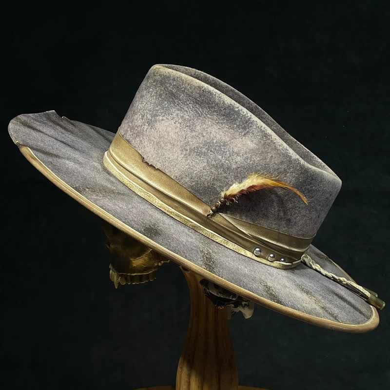Dark Gray Old-Fashioned Fedoras Feather Cowboy Hat - Dark Gray - L (23 1/4"-23 5/8") - image 0