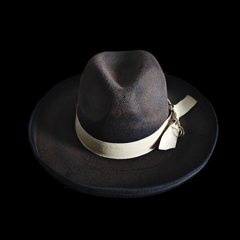 Black Wool Fedora Ribbon Knot Cowboy Hat - Black - L (23 1/4"-23 5/8") - image 0