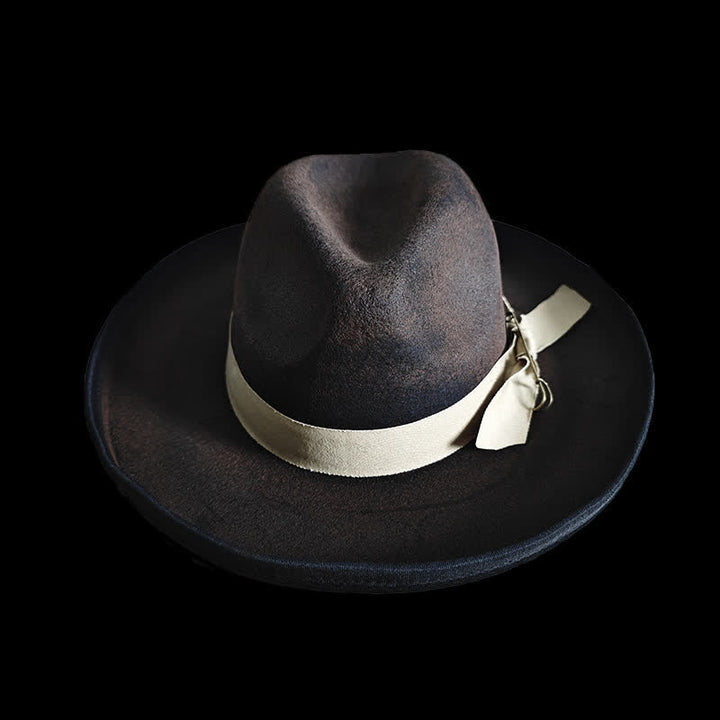 Black Wool Fedora Ribbon Knot Cowboy Hat - Black - L (23 1/4"-23 5/8") - image 0