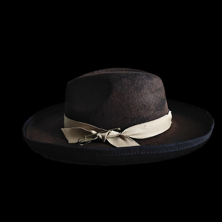Black Wool Fedora Ribbon Knot Cowboy Hat - image 1