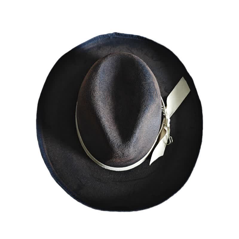 Black Wool Fedora Ribbon Knot Cowboy Hat - image 3