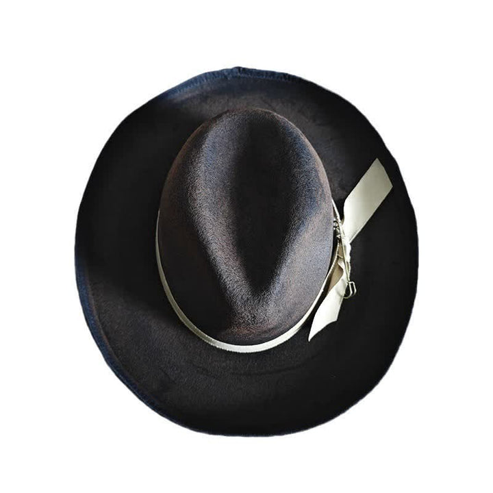 Black Wool Fedora Ribbon Knot Cowboy Hat - image 3