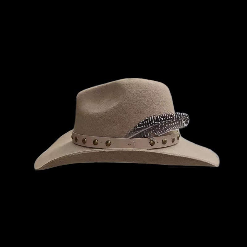 Western Rivets Studded Feather Detailed Cowboy Hat - image 1