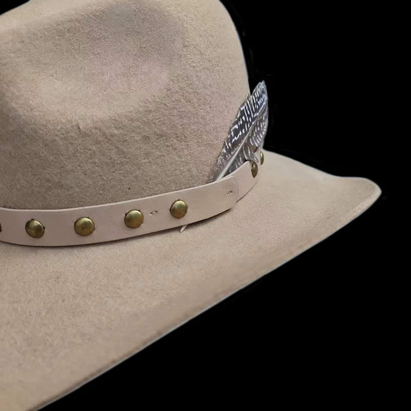 Western Rivets Studded Feather Detailed Cowboy Hat - image 4