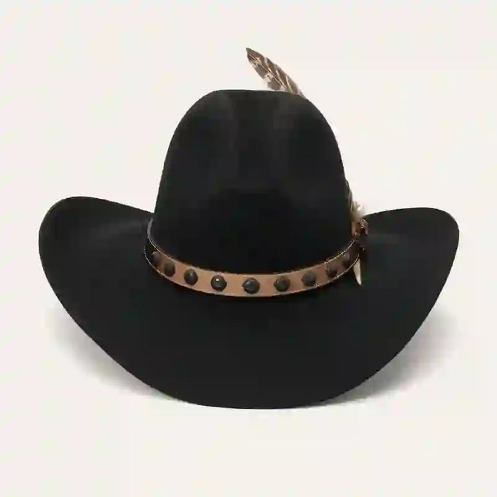 Western Rivets Studded Feather Detailed Cowboy Hat - Black - L (23 1/4"-23 5/8") - image 5