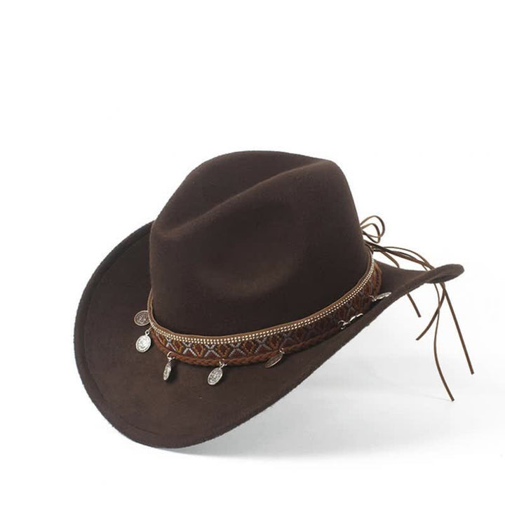 Retro Wide Brimmed Braided Rope Band Cowboy Hat - image 1
