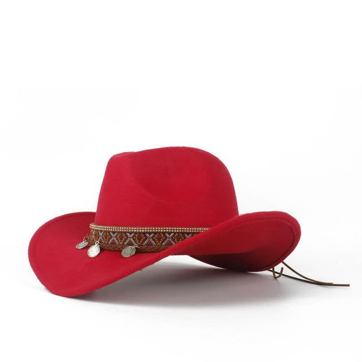 Retro Wide Brimmed Braided Rope Band Cowboy Hat - Red - M (22"-22 7/8") - image 7