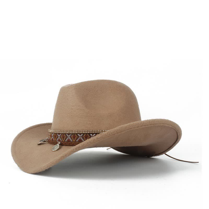 Retro Wide Brimmed Braided Rope Band Cowboy Hat - Camel - M (22"-22 7/8") - image 6
