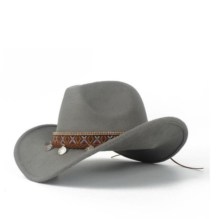 Retro Wide Brimmed Braided Rope Band Cowboy Hat - Gray - M (22"-22 7/8") - image 11