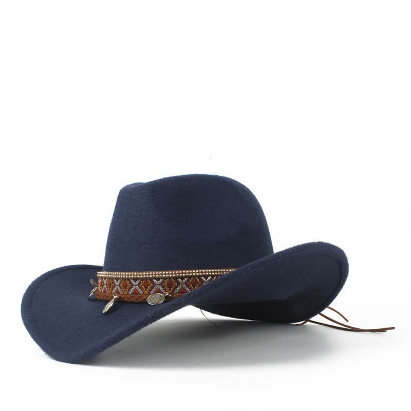 Retro Wide Brimmed Braided Rope Band Cowboy Hat - Navy - M (22"-22 7/8") - image 8
