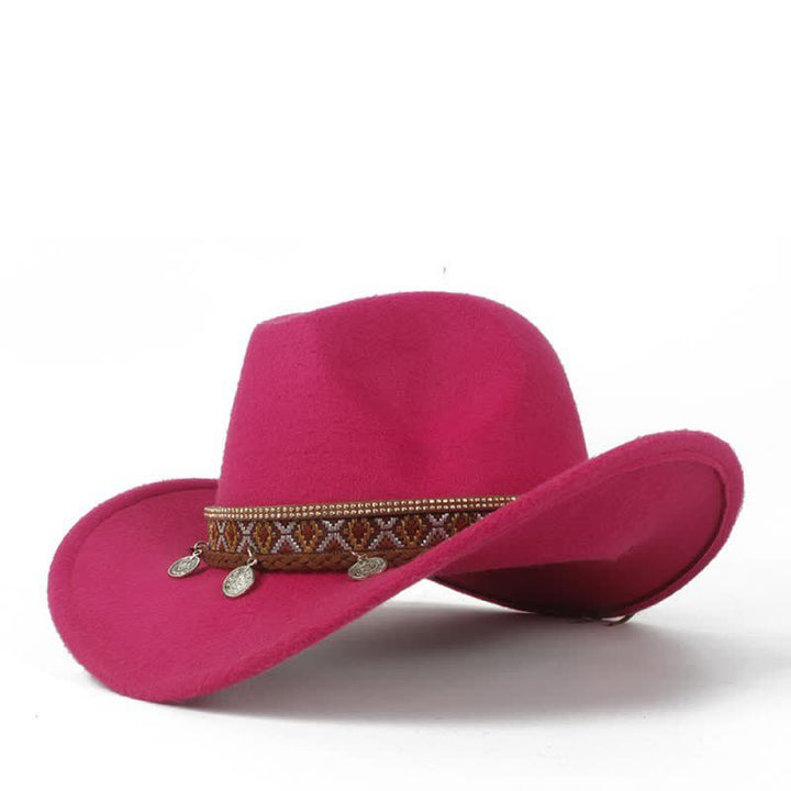 Retro Wide Brimmed Braided Rope Band Cowboy Hat - Hot Pink - M (22"-22 7/8") - image 10