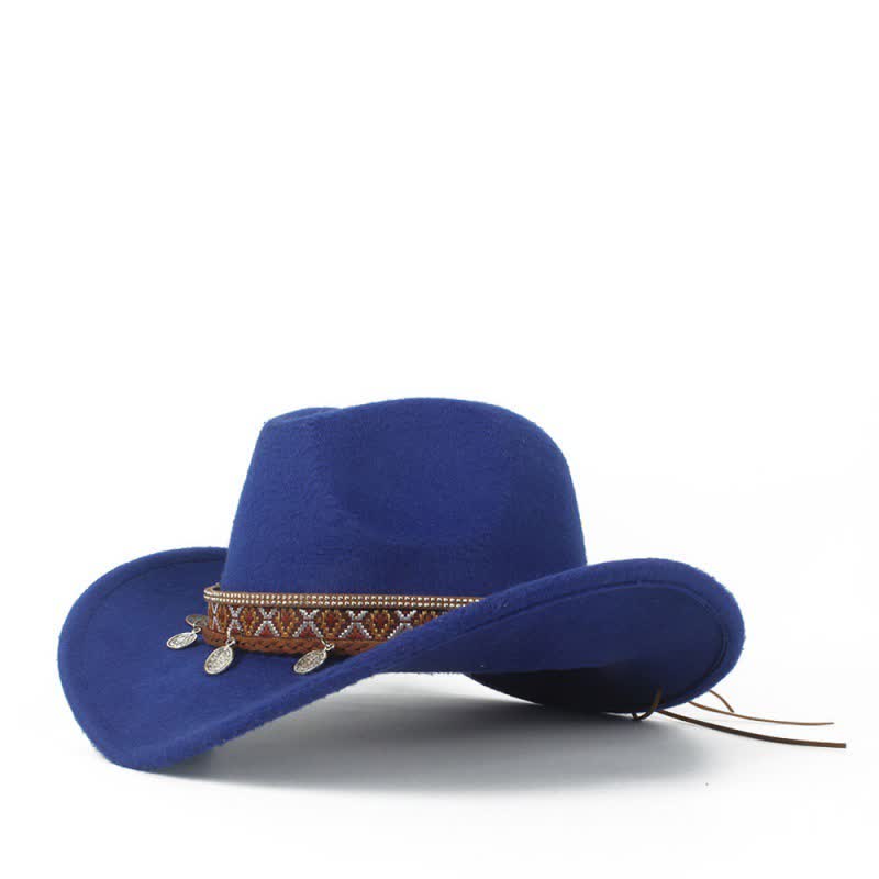 Retro Wide Brimmed Braided Rope Band Cowboy Hat - Royal - M (22"-22 7/8") - image 12