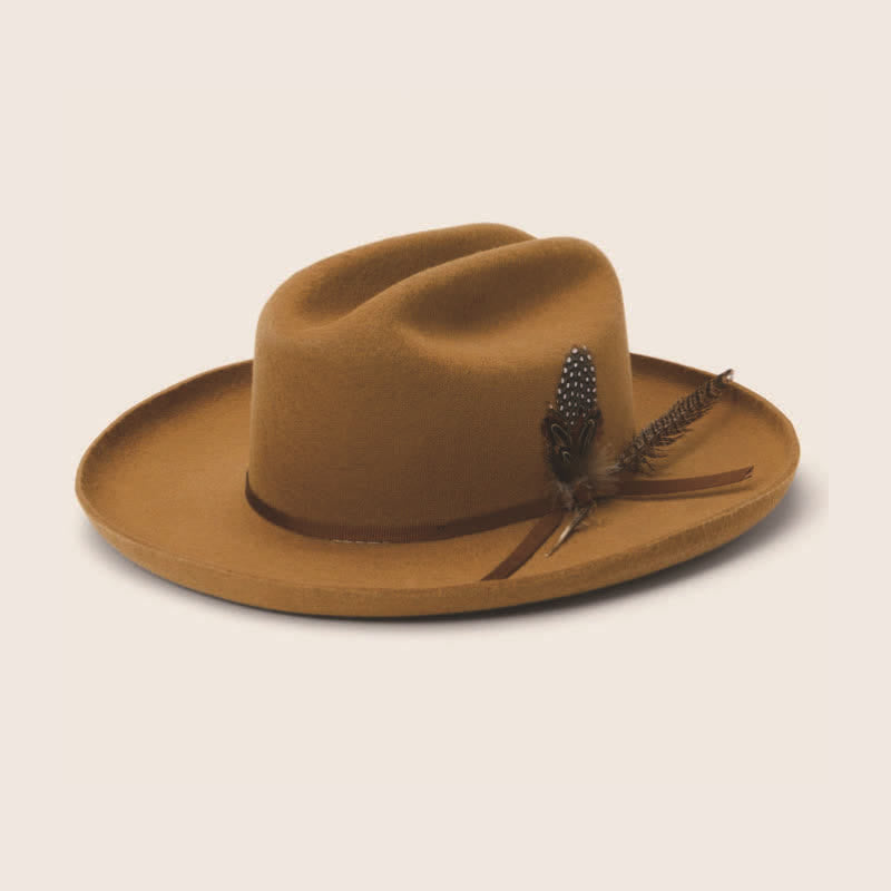 Elagant Carnivals Festival Ribbon Feather Cowboy Hat - Dark Camel - L (23 1/4"-23 5/8") - image 0