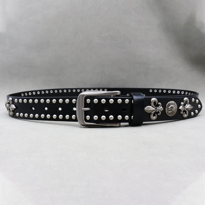 Gothic 2 Row Silver Rivets Skull Studded Leather Belt - image 3