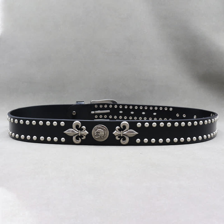 Gothic 2 Row Silver Rivets Skull Studded Leather Belt - image 4