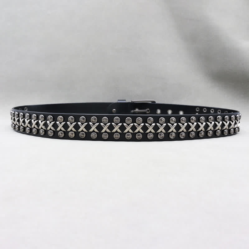 Cross & Circle 3 Row Punk Rock Studded Leather Belt - image 5