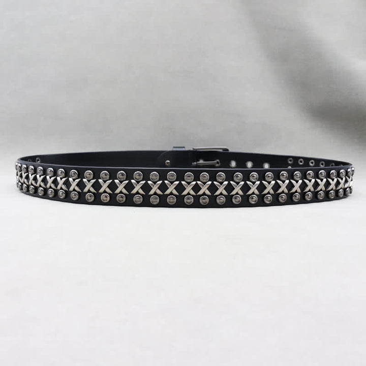 Cross & Circle 3 Row Punk Rock Studded Leather Belt - image 5