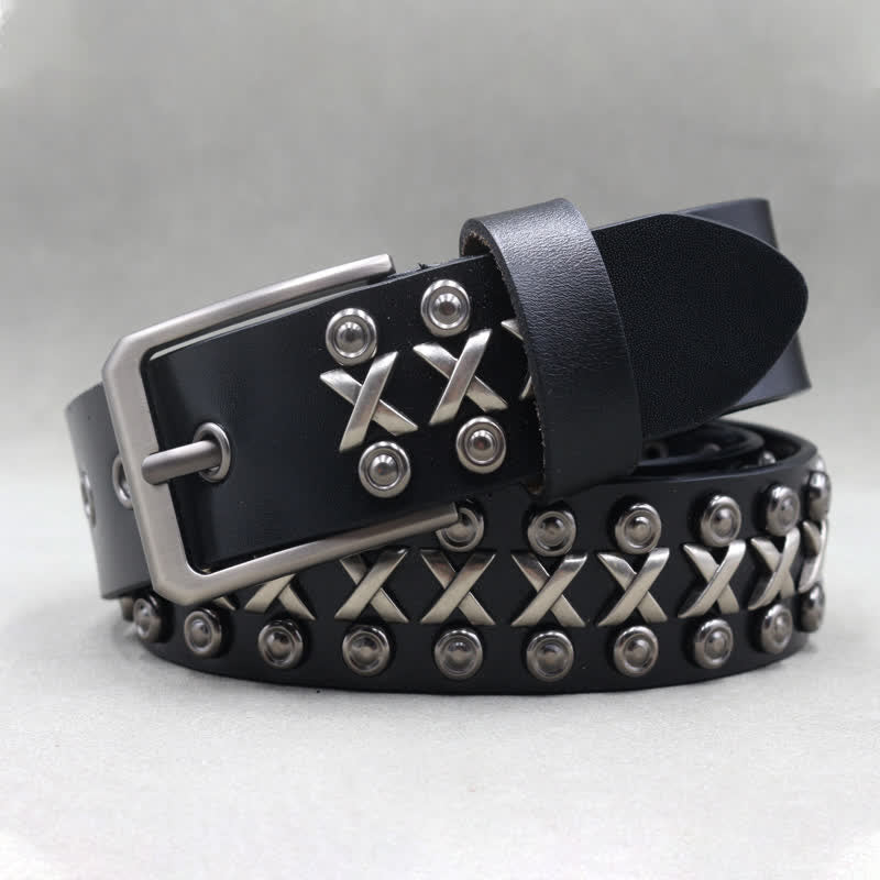 Cross & Circle 3 Row Punk Rock Studded Leather Belt - image 2