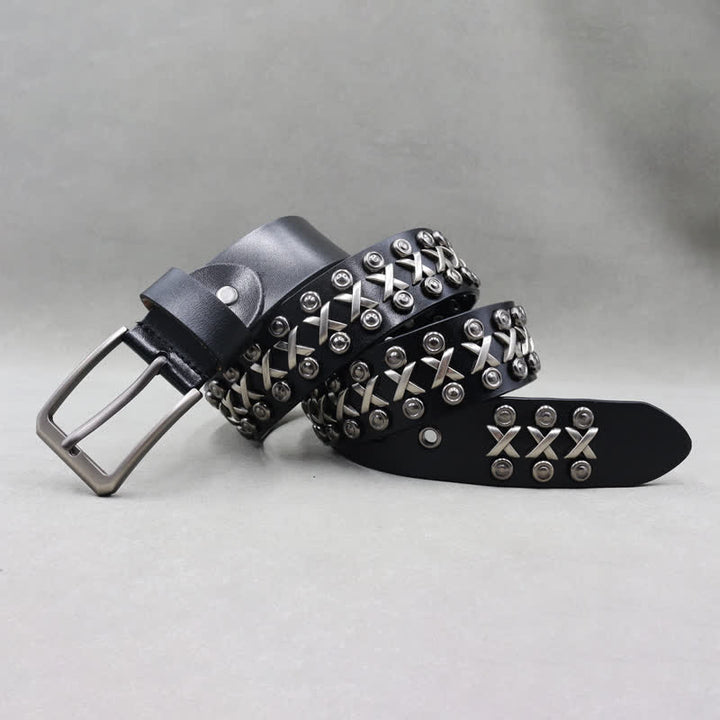 Cross & Circle 3 Row Punk Rock Studded Leather Belt - image 1